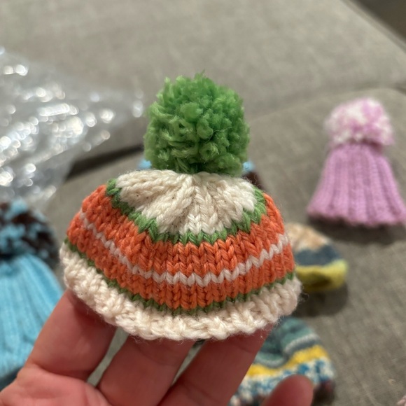 Bag of hand knitted miniature (doll size) hats and one pair of socks.  Total 11 - Picture 3 of 3
